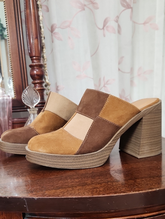 Universal Thread Shoes - Universal Threads Patchwork Suede Block Heel Mules - Brown/Tan